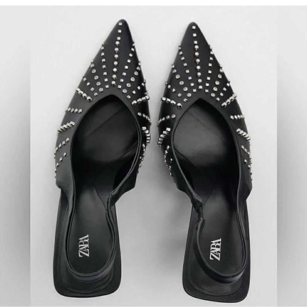 Zara Black Heels with Silver Accents